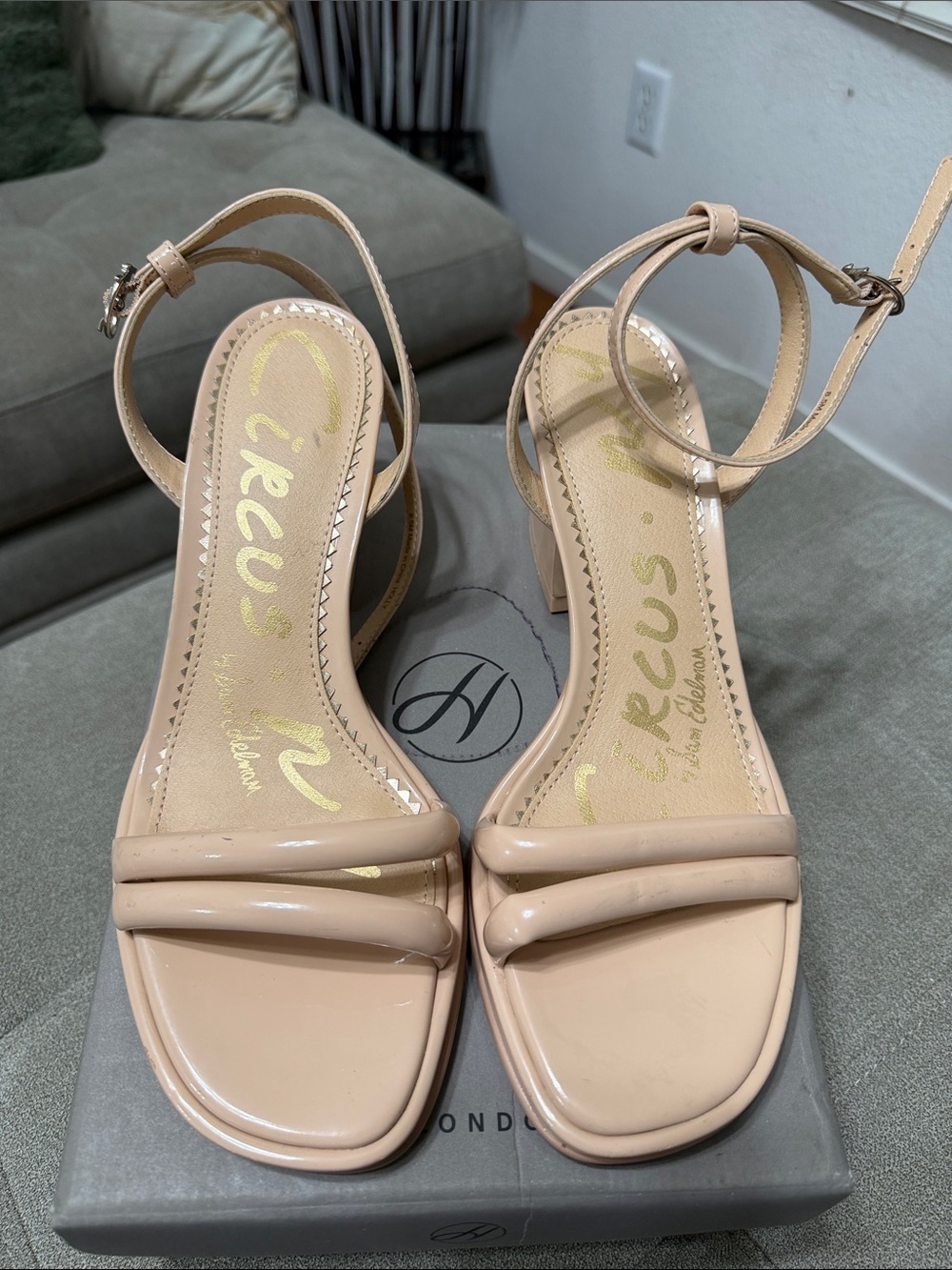 Circus by Sam Edelman Nude Patent Double-Strap Block Heel Sandals